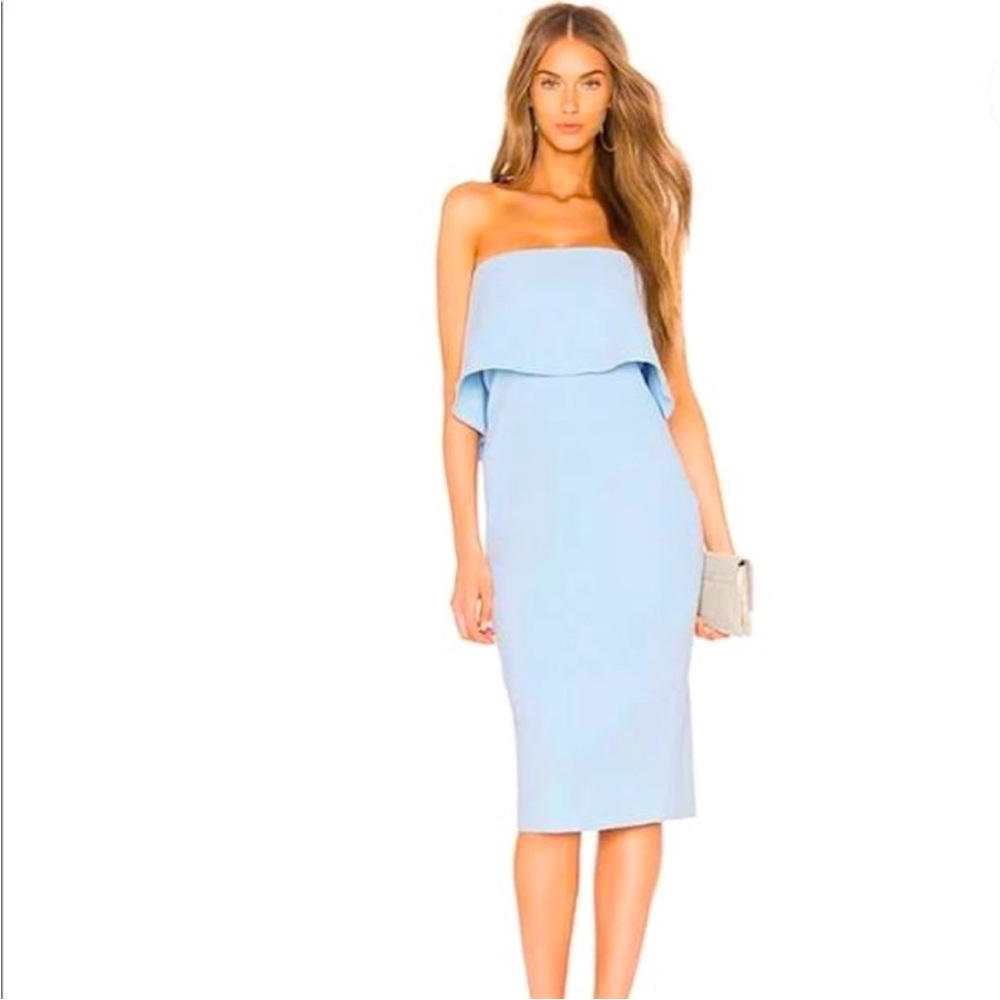 Likely Strapless Light Blue Midi Dress